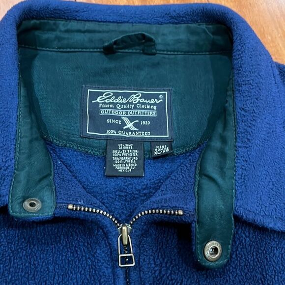 Eddie Bauer Vintage 90s Mens Full Zip Fleece Bomber Jacket Blue size XL - Picture 3 of 6